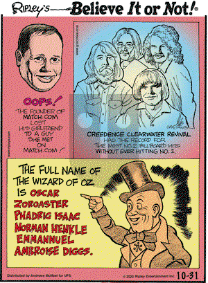 Ripley's Believe It or Not on Saturday October 31, 2020 Comic Strip