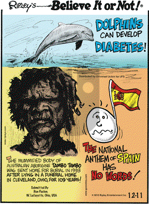 Ripley's Believe It or Not on Tuesday December 11, 2012 Comic Strip
