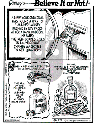 Ripley's Believe It or Not on Friday August 20, 2004 Comic Strip