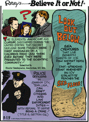 Ripley's Believe It or Not on Thursday March 15, 2012 Comic Strip