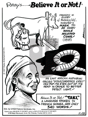 Ripley's Believe It or Not on Friday February 28, 1997 Comic Strip