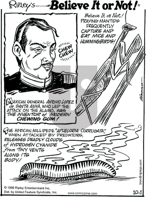 Ripley's Believe It or Not on Thursday October 1, 1998 Comic Strip