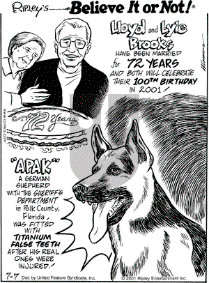 Ripley's Believe It or Not on Saturday July 7, 2001 Comic Strip