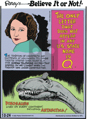 Ripley's Believe It or Not on Saturday October 24, 2020 Comic Strip