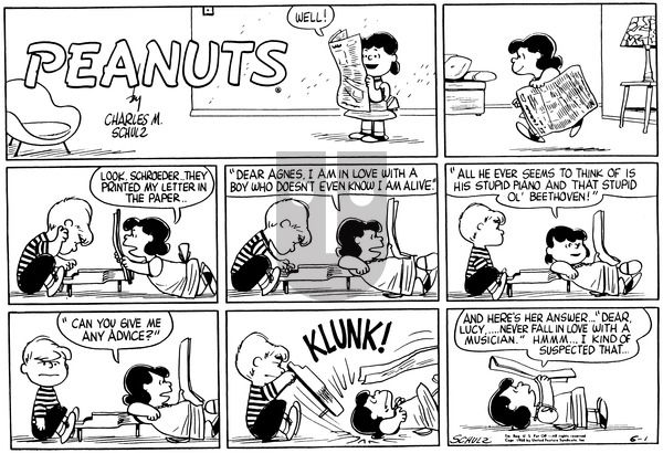 Peanuts on Sunday June 1, 1958 Comic Strip