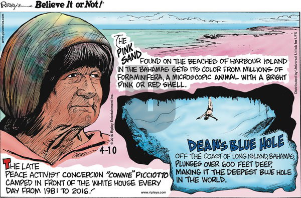 Ripley's Believe It or Not on Sunday April 10, 2016 Comic Strip