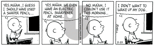 Peanuts on Monday May 25, 1992 Comic Strip