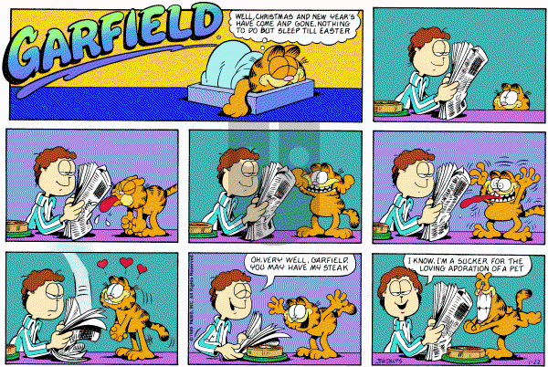 Garfield on Sunday January 22, 1989 Comic Strip