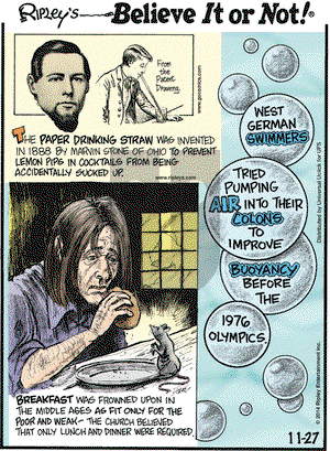 Ripley's Believe It or Not on Thursday November 27, 2014 Comic Strip