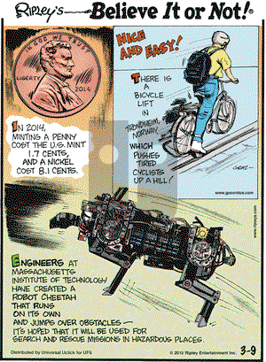 Ripley's Believe It or Not on Monday March 9, 2015 Comic Strip