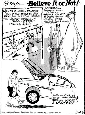Ripley's Believe It or Not on Monday October 28, 1996 Comic Strip