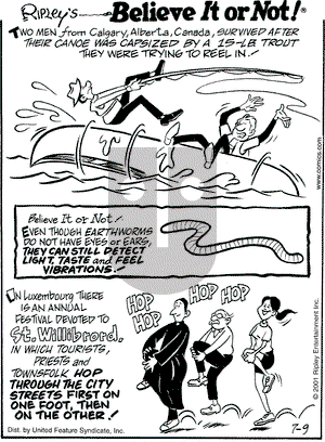 Ripley's Believe It or Not on Monday July 9, 2001 Comic Strip