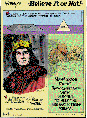 Ripley's Believe It or Not on Tuesday August 28, 2018 Comic Strip
