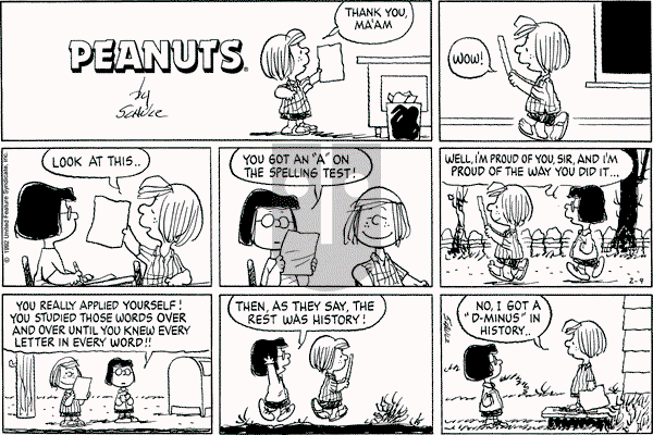 Peanuts - Sunday February 9, 1992 Comic Strip
