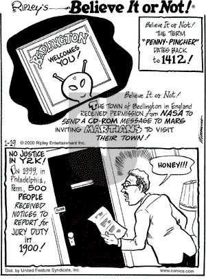 Ripley's Believe It or Not on Monday January 24, 2000 Comic Strip