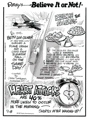 Ripley's Believe It or Not on Tuesday September 18, 2007 Comic Strip