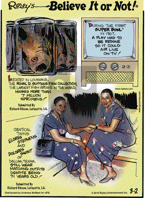 Ripley's Believe It or Not on Friday March 2, 2018 Comic Strip