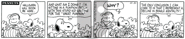 Peanuts on Monday October 30, 1967 Comic Strip