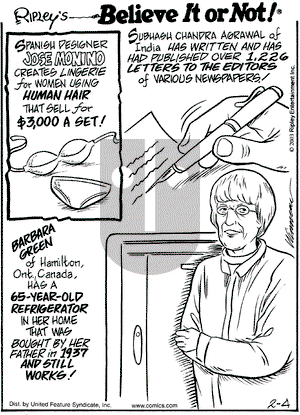 Ripley's Believe It or Not on Tuesday February 4, 2003 Comic Strip