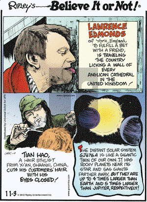 Ripley's Believe It or Not on Saturday November 3, 2012 Comic Strip