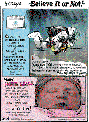 Ripley's Believe It or Not on Saturday February 14, 2015 Comic Strip