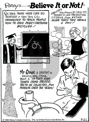 Ripley's Believe It or Not on Thursday March 21, 1996 Comic Strip