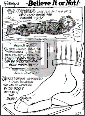 Ripley's Believe It or Not on Saturday January 22, 2000 Comic Strip