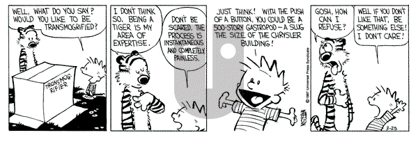 Calvin and Hobbes on Wednesday March 25, 1987 Comic Strip