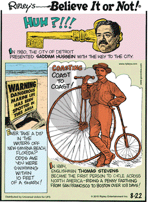 Ripley's Believe It or Not on Saturday August 22, 2015 Comic Strip