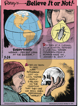 Ripley's Believe It or Not on Friday March 24, 2017 Comic Strip