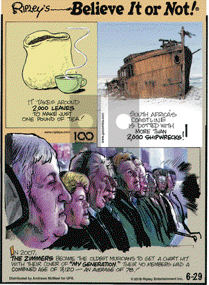Ripley's Believe It or Not on Saturday June 29, 2019 Comic Strip