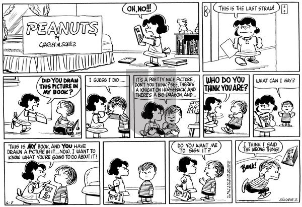 Peanuts on Sunday June 8, 1958 Comic Strip