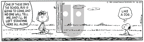 Peanuts on Friday September 27, 1991 Comic Strip