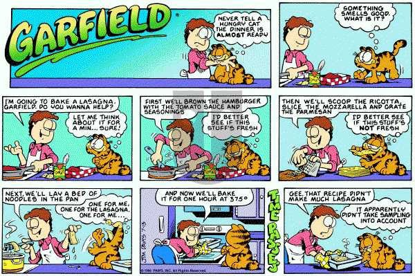 Garfield on Sunday July 13, 1986 Comic Strip