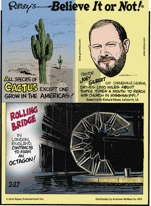 Ripley's Believe It or Not on Tuesday February 27, 2018 Comic Strip