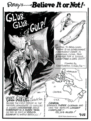 Ripley's Believe It or Not on Saturday September 22, 2007 Comic Strip
