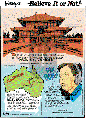 Ripley's Believe It or Not on Saturday August 29, 2015 Comic Strip