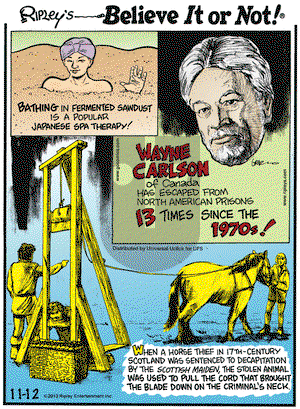 Ripley's Believe It or Not on Tuesday November 12, 2013 Comic Strip