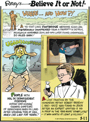 Ripley's Believe It or Not on Wednesday March 11, 2015 Comic Strip