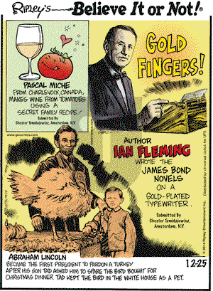Ripley's Believe It or Not on Thursday December 25, 2014 Comic Strip