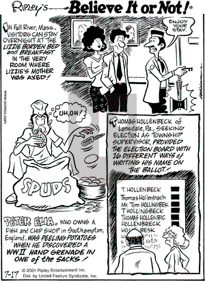 Ripley's Believe It or Not on Tuesday July 17, 2001 Comic Strip
