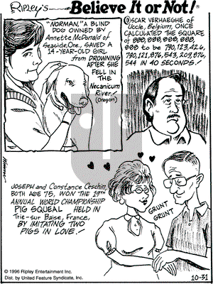 Ripley's Believe It or Not on Thursday October 31, 1996 Comic Strip