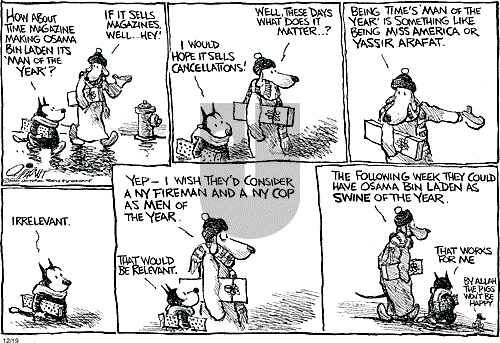 Pat Oliphant on Wednesday December 19, 2001 Comic Strip