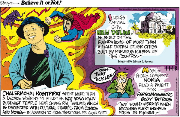 Ripley's Believe It or Not on Sunday November 18, 2012 Comic Strip