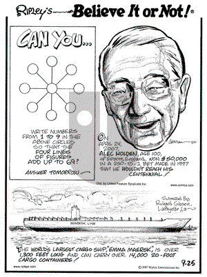 Ripley's Believe It or Not on Tuesday September 25, 2007 Comic Strip