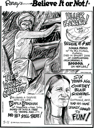 Ripley's Believe It or Not on Saturday March 11, 2006 Comic Strip