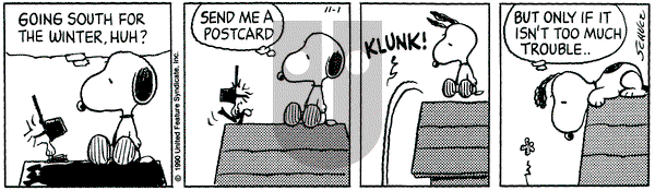 Peanuts on Thursday November 1, 1990 Comic Strip