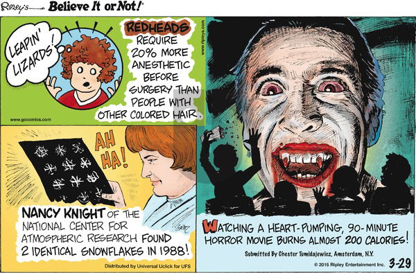 Ripley's Believe It or Not on Sunday March 29, 2015 Comic Strip