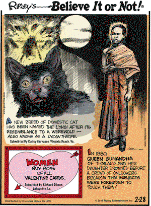 Ripley's Believe It or Not on Saturday February 28, 2015 Comic Strip