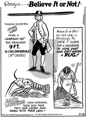 Ripley's Believe It or Not on Thursday March 13, 1997 Comic Strip